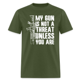 My Gun Is Not A Threat Unless You Are - Tshirt - military green